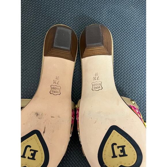 Eric Javits Woven Multicolored Straw & Tan Leather Slip-On Sandals‎ Boho 7.5 N - Picture 7 of 9